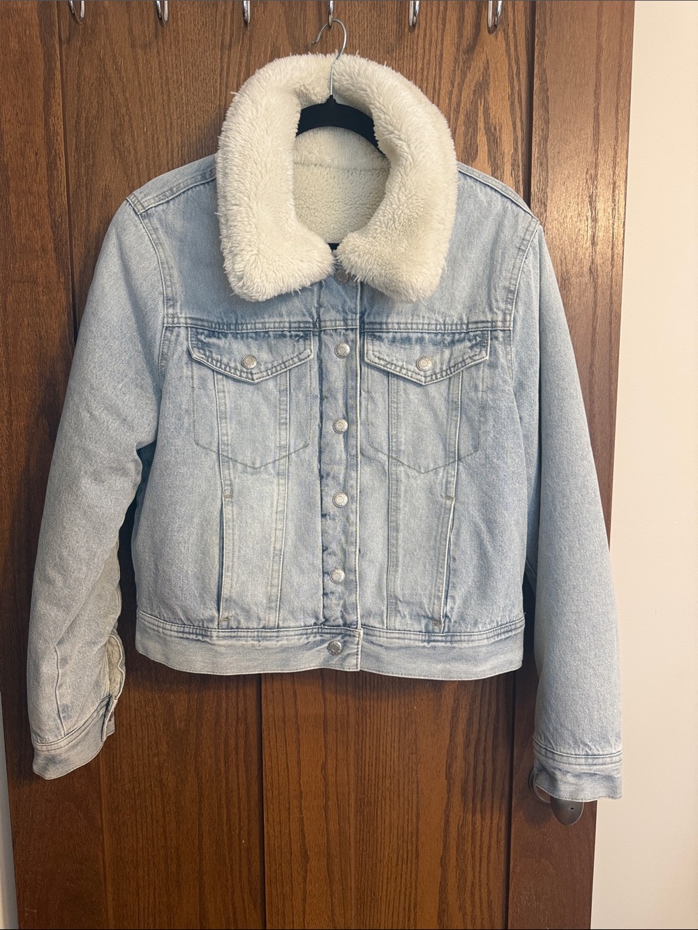 Oat New York Light Wash Denim Jacket with Sherpa Collar reversible